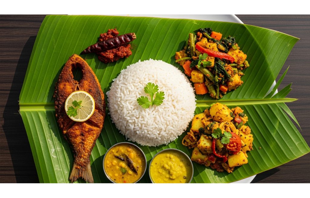 ভাত, মাছ, সবজি